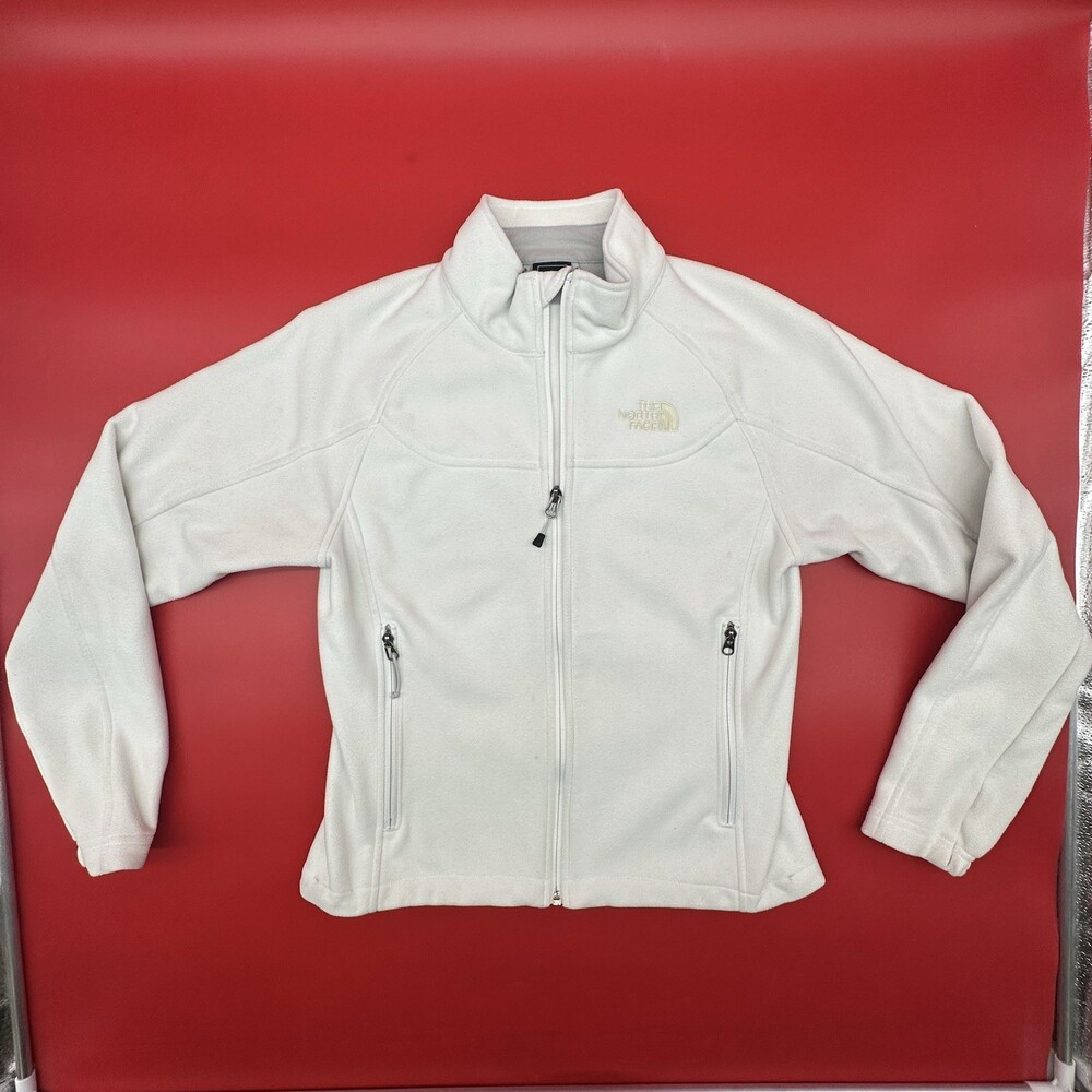 The North Face Windwall Women Size Medium White Fleece Full Zip Jacket - STAINS!